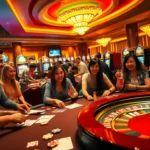 Experience thrilling casino action showcasing players at tables with link xem socolive displayed on digital screens.