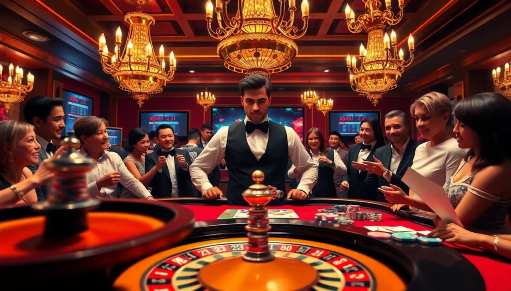 Cakhiatv brings the excitement of casino gaming alive with this immersive roulette table setup featuring vibrant players and engaging betting action.