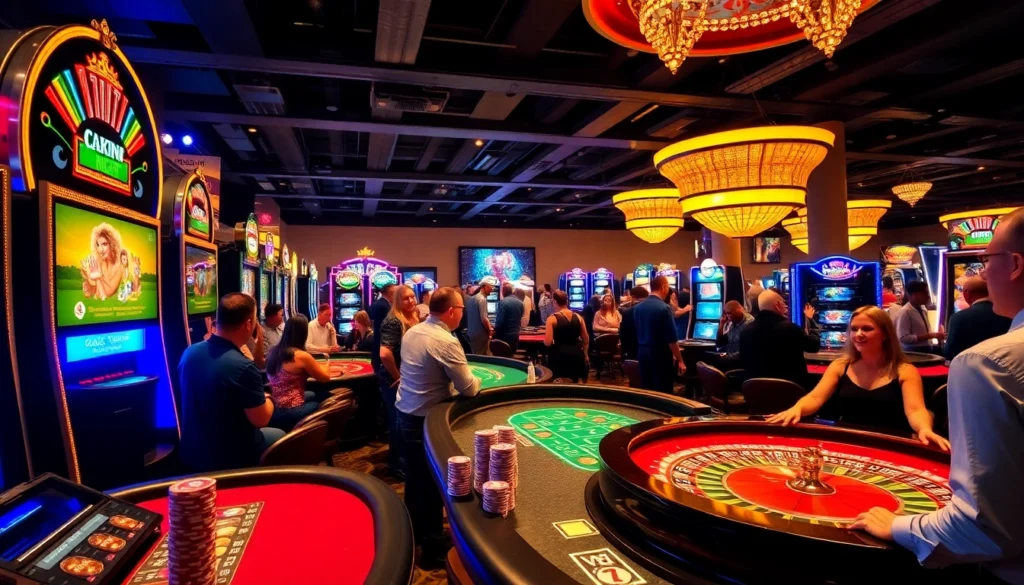 Cakhia TV Casino Night with players at tables and slot machines.